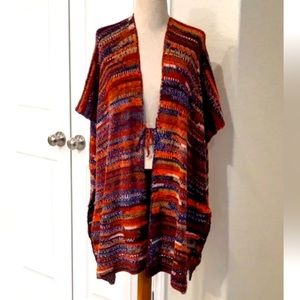 Handmade Crocheted Afghan Styled Shawl/Poncho OS  MULTICOLORED